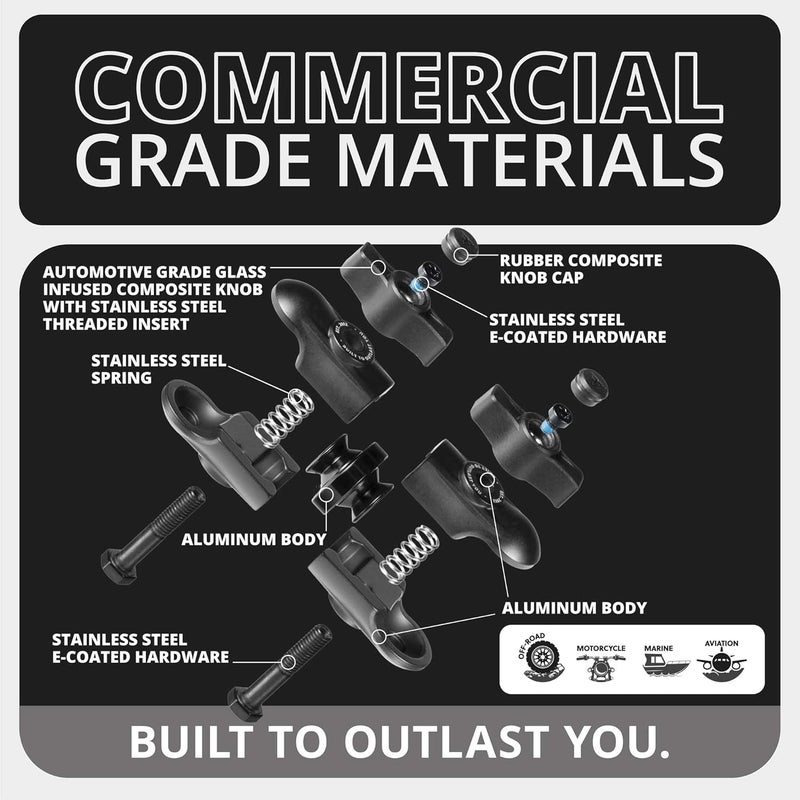 tackform 3.5" Long Metal 20mm Ball and Socket Arm DuraLock 20 Series | Dual 20mm Sockets with Optional Anti-Theft Knobs | Black - Image 1